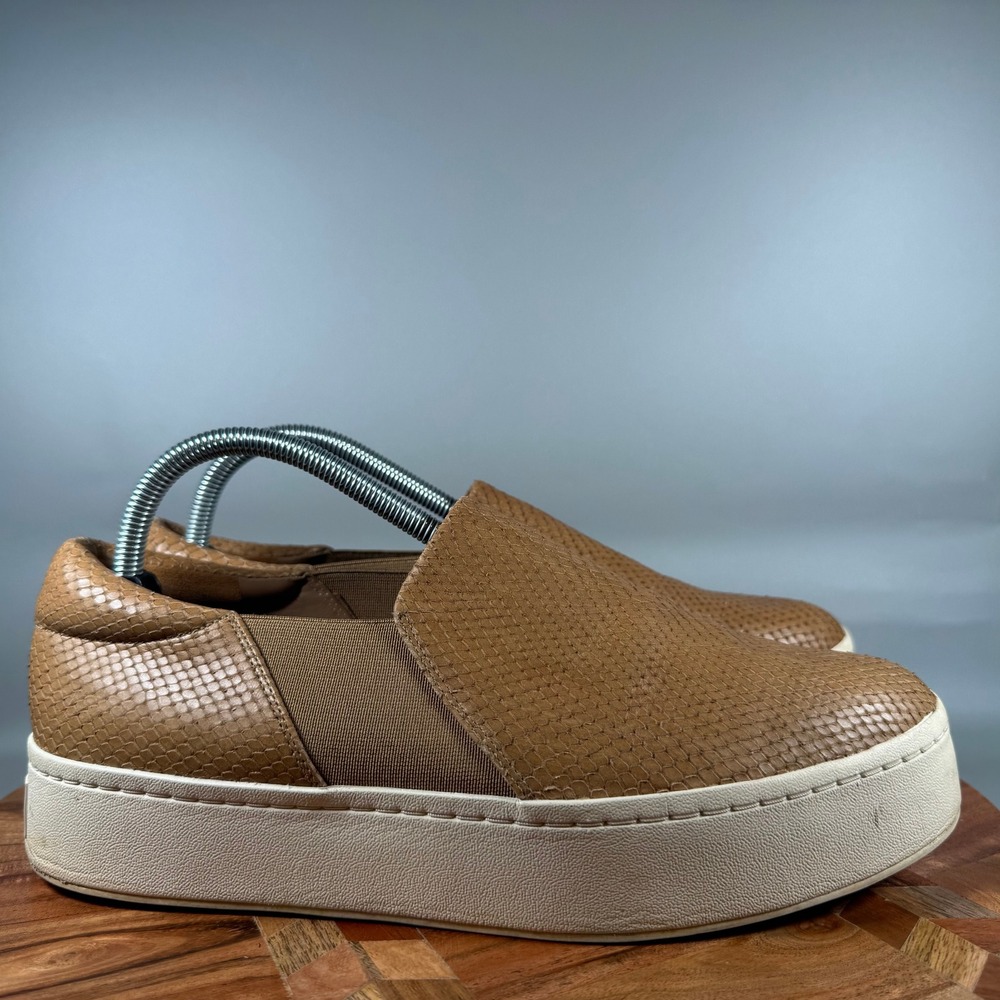 Vince Blair Tan Snakeskin Embossed Leather Slip On Platform Sneakers Womens 10M